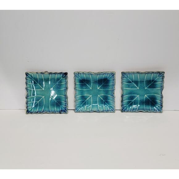 3 Kotobuki MCM Japan Ceramic Glazed Turquoise Square Tiles - Picture 2 of 6